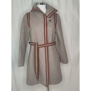 Handmade Wool Coat Single Button Gray Brown Detail Fully Lined A-line Jacket S-M